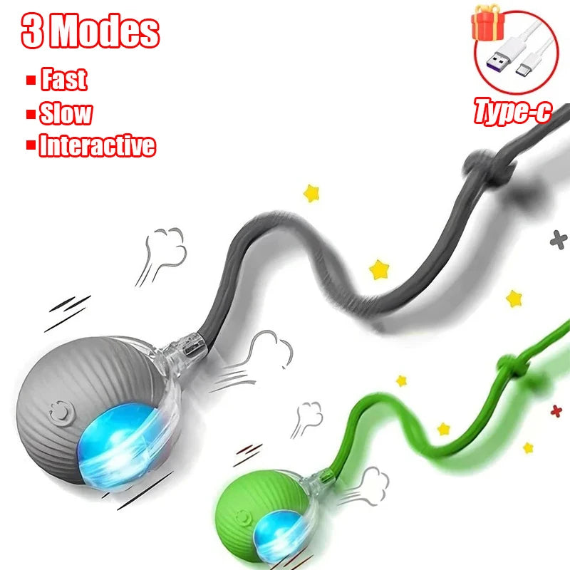 New Cat Interactive Ball Toy Automatic Rolling Ball Faux Tail Rechargeable Smart Pet E close-up view