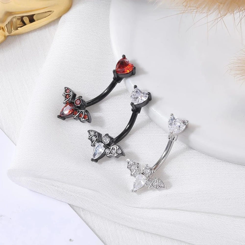 Gothic Punk Zircon Bat Navel Piercing Belly Ring Barbell Earrings Belly Button Rings for detail view