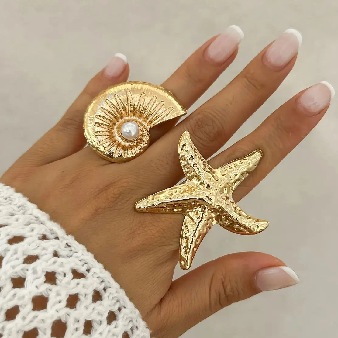 Exaggerated Big Starfish Conch Gold Color Rings Women Boho Creative Irregular Geometr alternate view