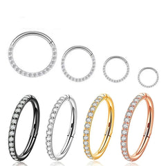 Steel Hinged Segment Hoop CZ Stone Nose Ring Nipple Clicker Ear Cartilage Tragus Helix Lip Earring P
