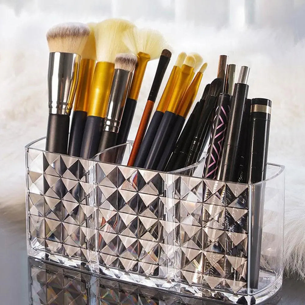3 Slots Makeup Brush Holder Makeup Organizer Cosmetic Storage Box Lipstick Eyebrow Pen close-up view