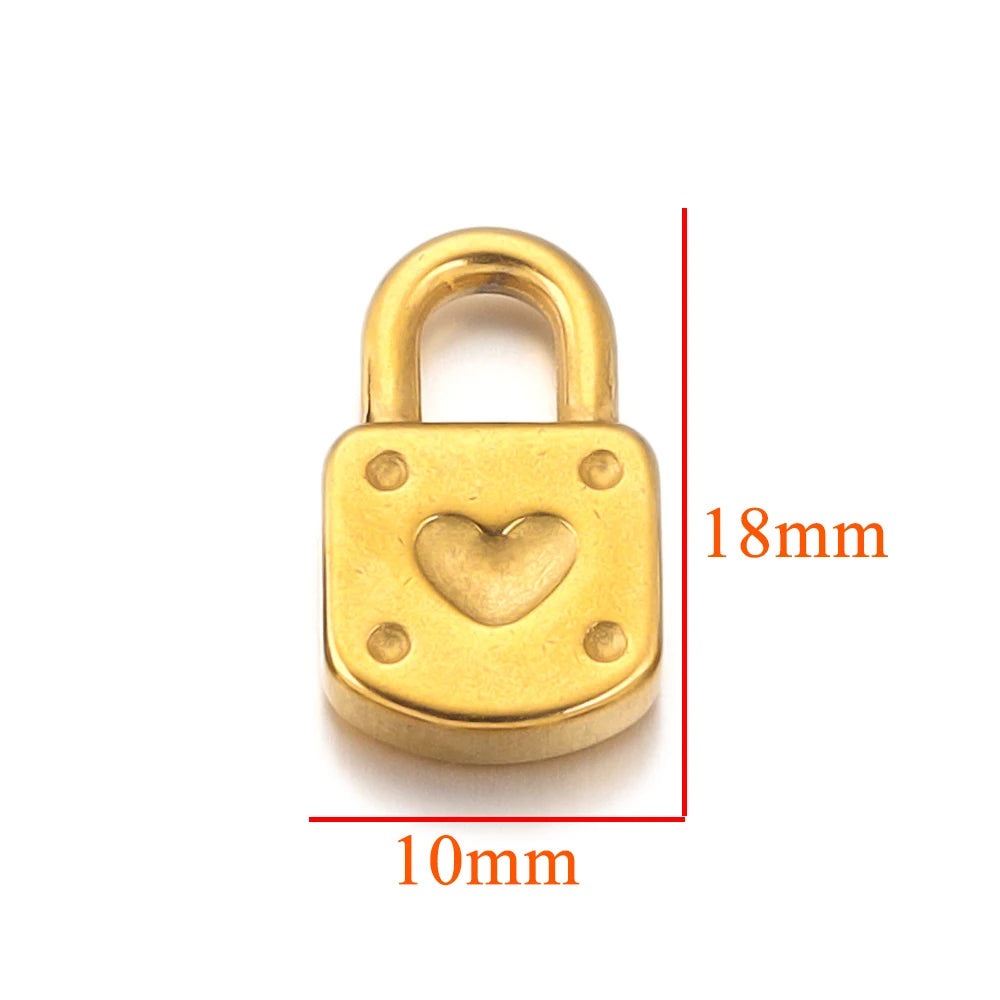 5pcs Stainless Steel Heart Lock Key Gold Plated Love Pendant Punk Hip Hop for DIY Neckla detail view