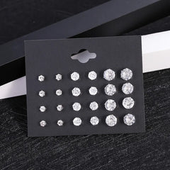 White Crystal Wedding Stud Earrings for Women Men 12 Pair