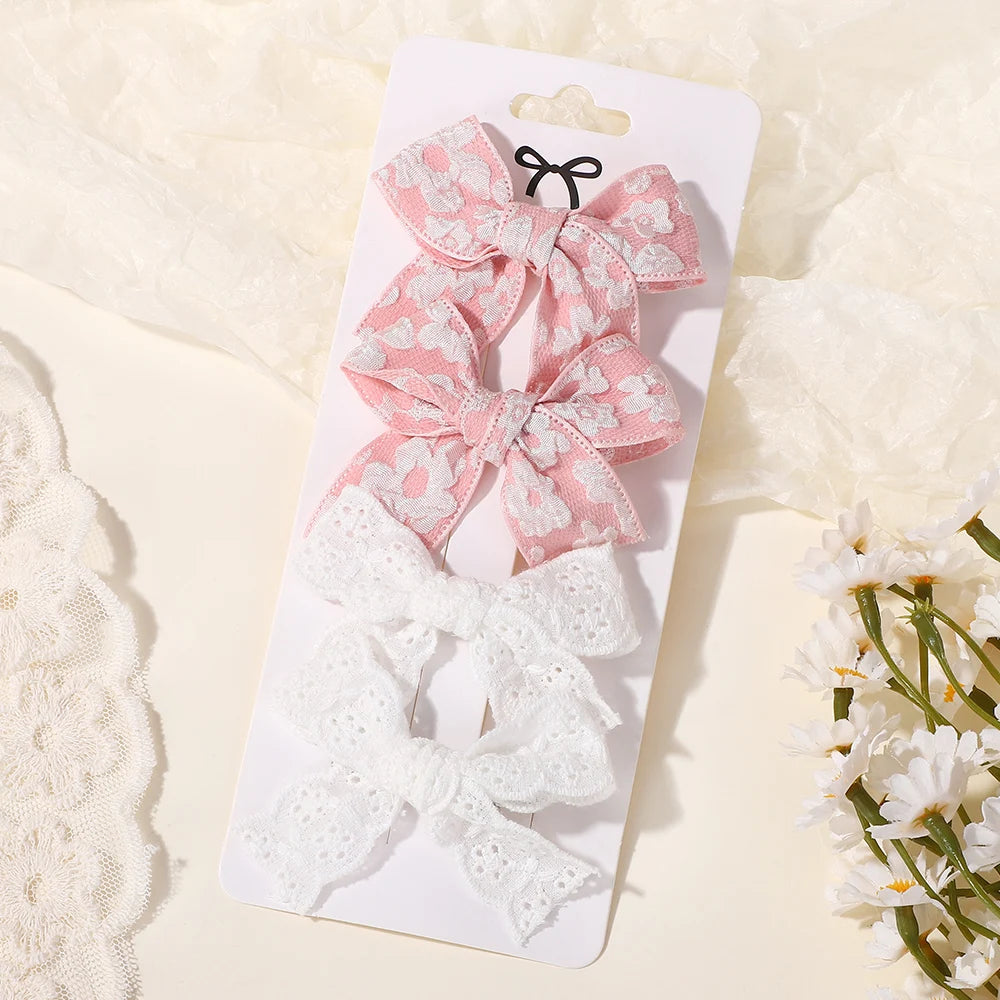 4Pcs/Set Sweet Hair Bows Hair Clip Children Lovely Bowknot Hair Pins for Baby Girls Hair Accessories Print Hollow Hairgripe Gift