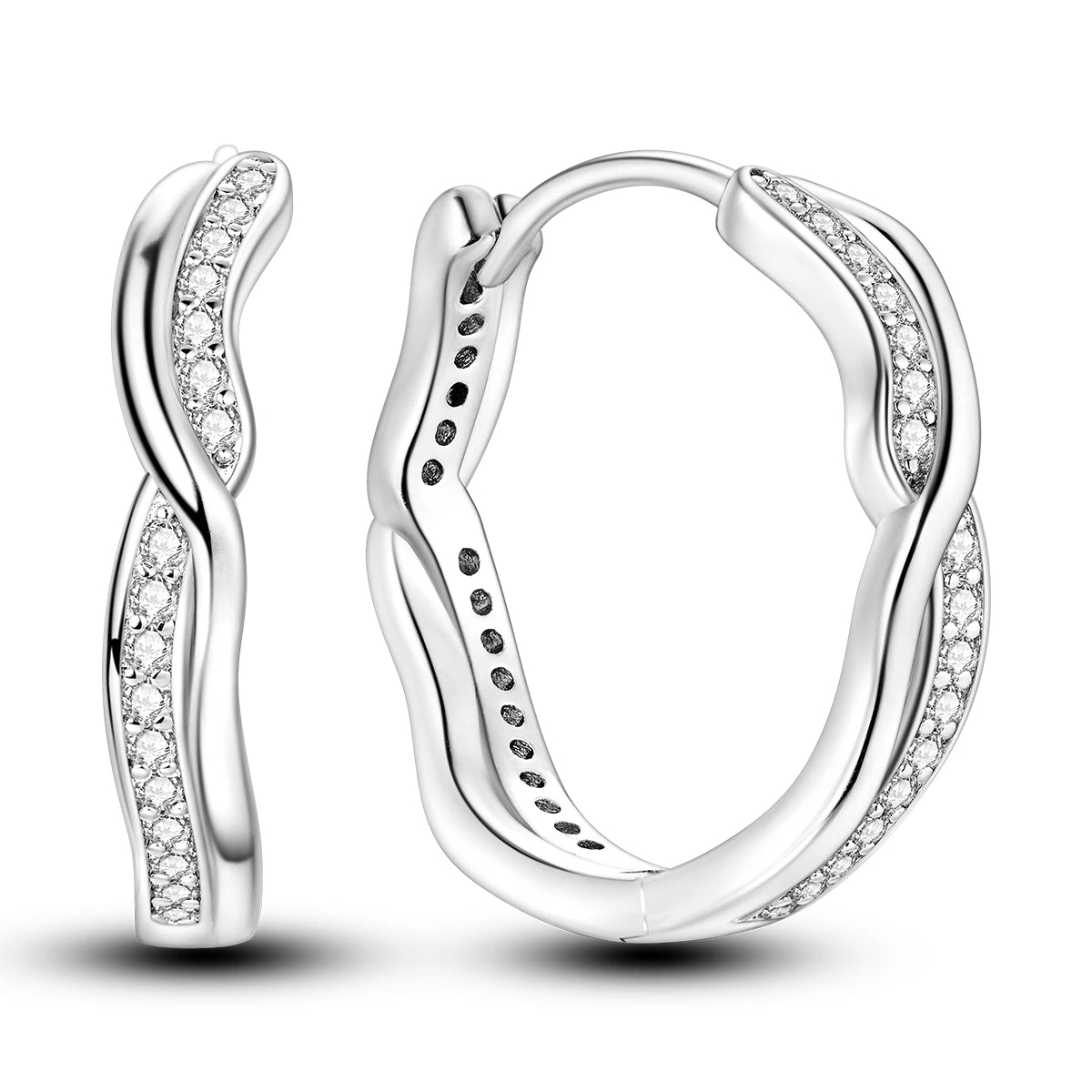 Original 925 Sterling Silver Women Hoop Earrings High Quality Shine Zircon U Shaped Cl close-up view