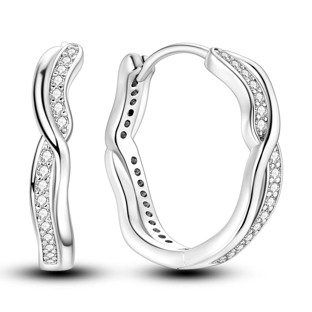 Original 925 Sterling Silver Women Hoop Earrings High Quality Shine Zircon U Shaped Cl close-up view