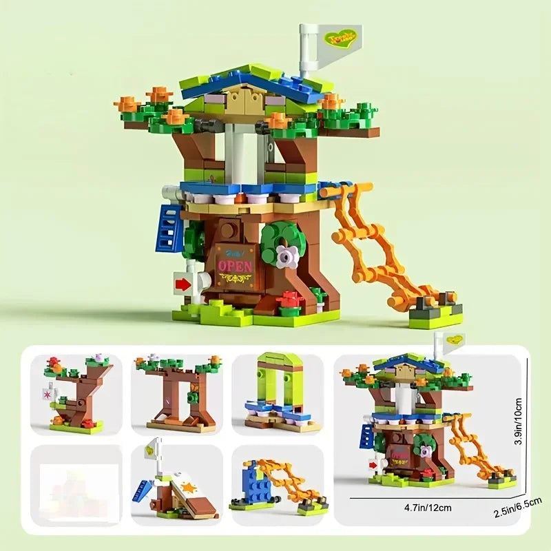 6in1 Tree House Building Blocks Set | Girls Castle Room with Climb Slide close-up view