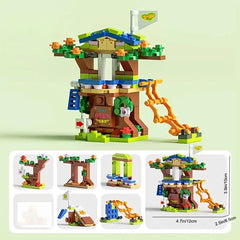 6in1 Tree House Building Blocks Set | Girls Castle Room with Climb Slide close-up view