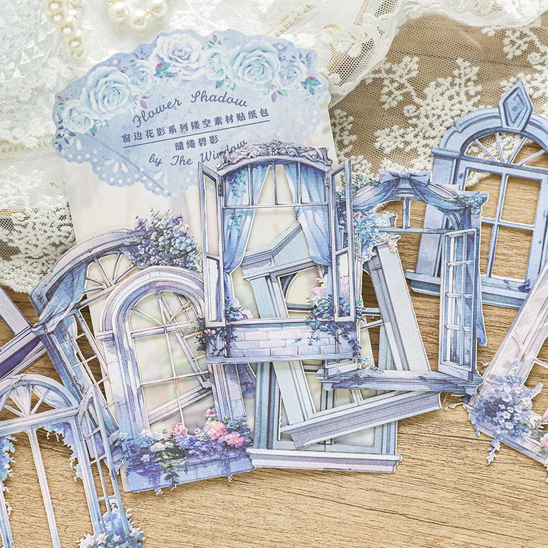 10-Piece Window Flower Paper Pack | Junk Journal Scrapbooking Collage Stickers close-up view
