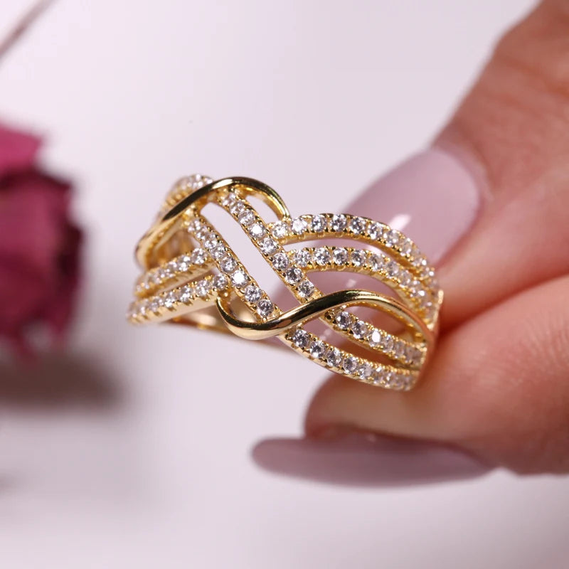 Huitan Hot Trendy Cross Rings Women Wedding Bands Accessories with Dazzling CZ Twist lifestyle view