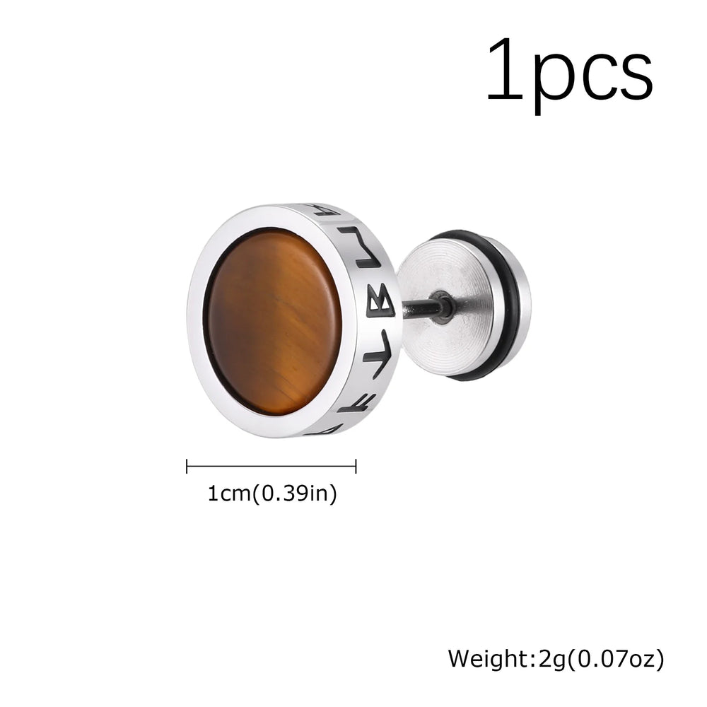 Vintage Gothic Norse Viking Stud Earrings for Men Boys, Rock Punk Runes Round Earrings, detail view