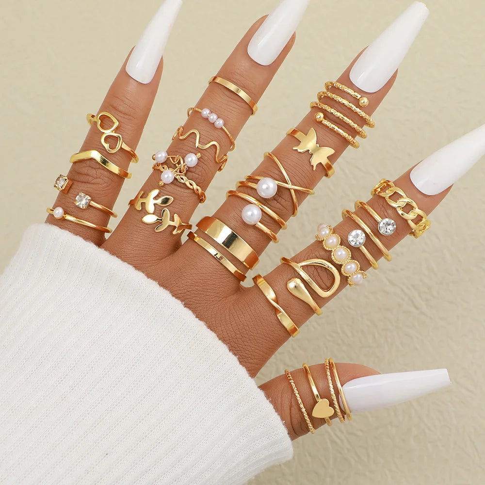 104 Pcs/Set Fashion Metal Pearl Zircon Earrings Butterfly Necklaces Bracelets Rings additional angle