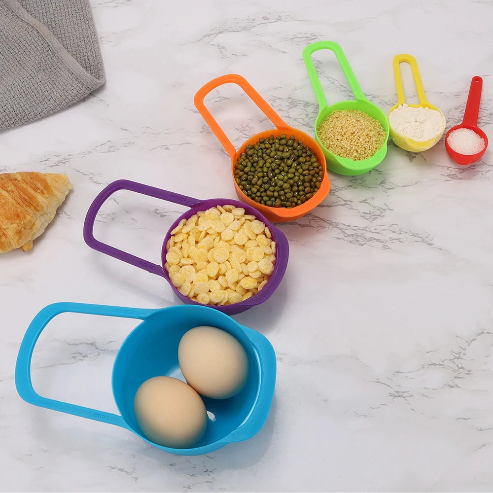 Rainbow Measuring Cup Set | Colored Plastic Flour Measuring Spoon Set for Baking detail view