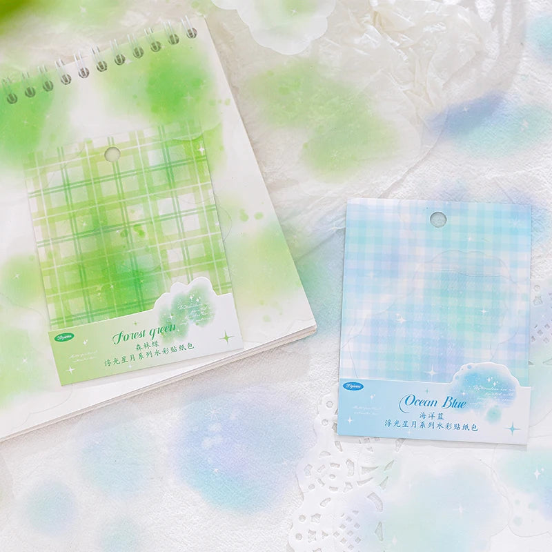 Yoofun 20pcs Watercolor Landscape Stickers | PET Collage for DIY Journal close-up view