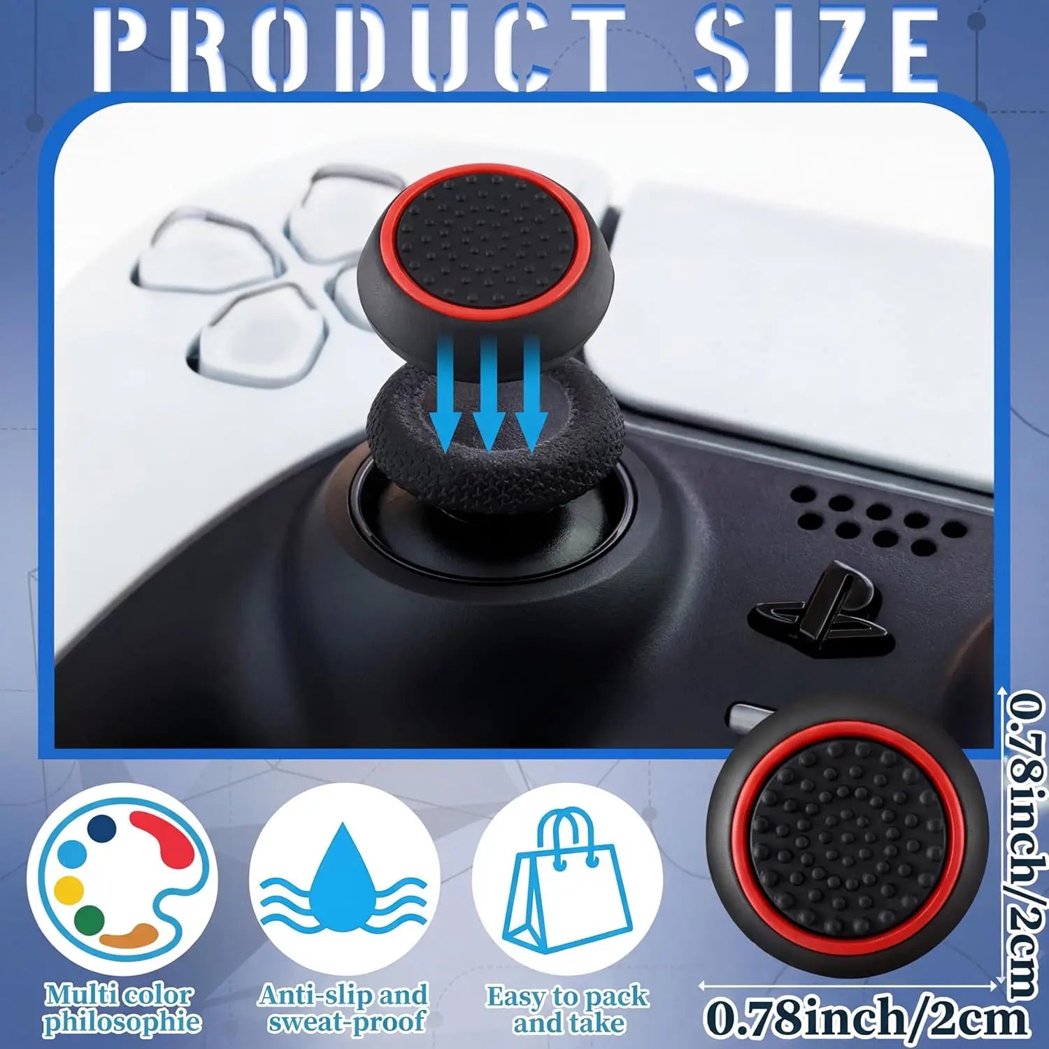 28 Pack Silicone Anti-Slip Thumb Grips for PS5 PS4 Controller | Multicolor Joystick Ca close-up view