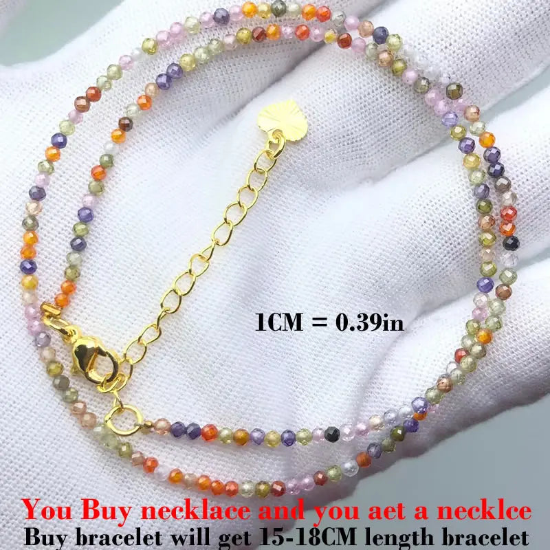 Fashion Faceted 2mm Beads Necklace Mini Natural Stone Amethysts Quartzs Agat Choker additional angle