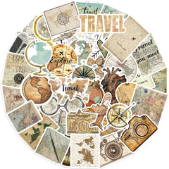 50 Pcs Travel Clock Map Graffiti Stickers | Waterproof Decals for Bike Laptop Pencil Case