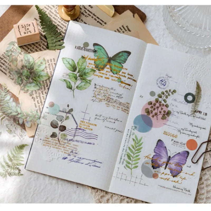 40 Pcs/set Plant Flower Stickers Decorative Green Leaves Retro Plant Manual Scrapbook DIY Label Diary Stationery Album Crafts