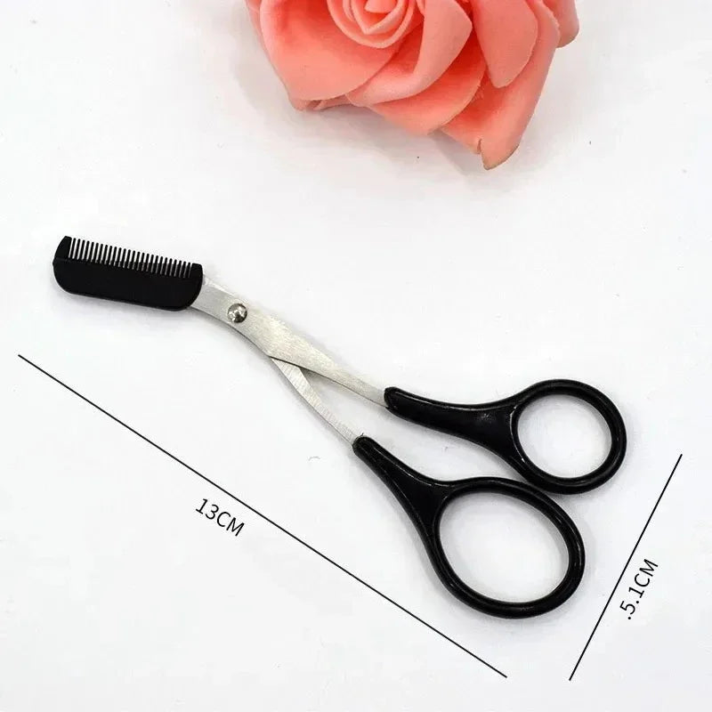 1/3PCS Eyebrow Trimmer Makeup Tools Stainless Steel Eyebrow Scissors with Comb Hair Re close-up view