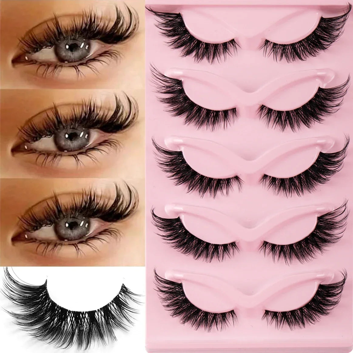 5 Pairs Cat Eye Lashes Fake Eyelashes Natural Long Manga Lashes Winged End Eye Elongated Eyelashes F