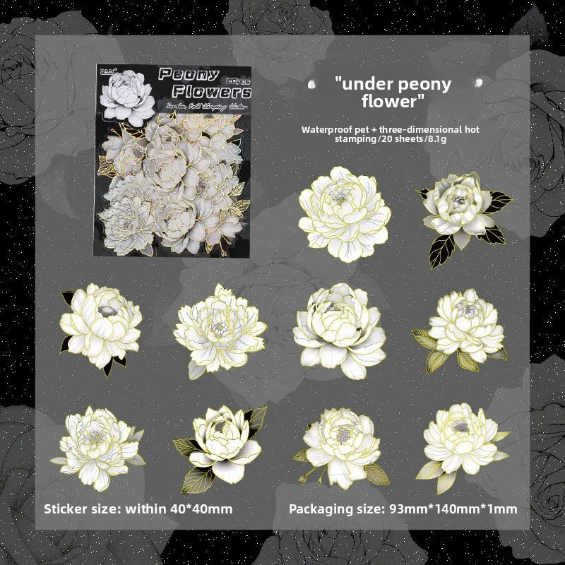 20pcs Flowers Gold Foil Stickers Set | PET Stickers Pack for Scrapbooking, Junk Journ alternate view