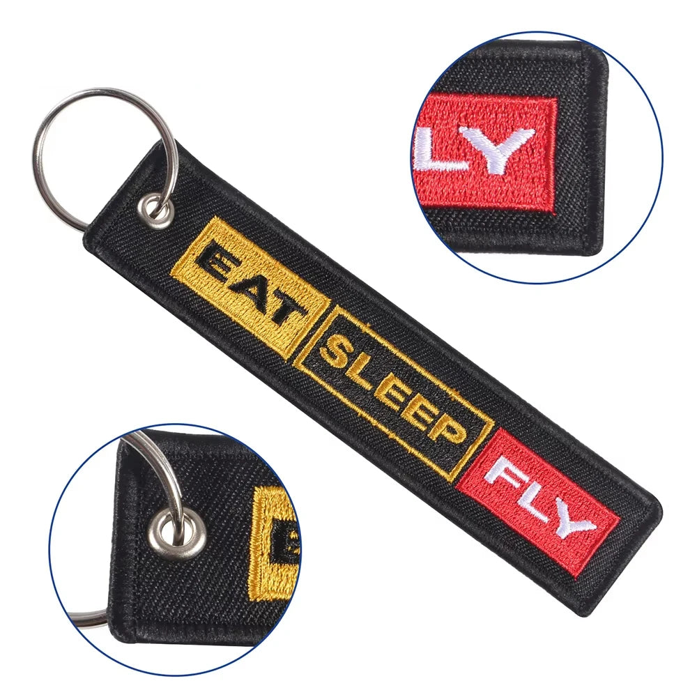 5 PCs Embroidery Eat Sleep Fly Keychains Key Ring | Aviation Pilot Gift Set detail view