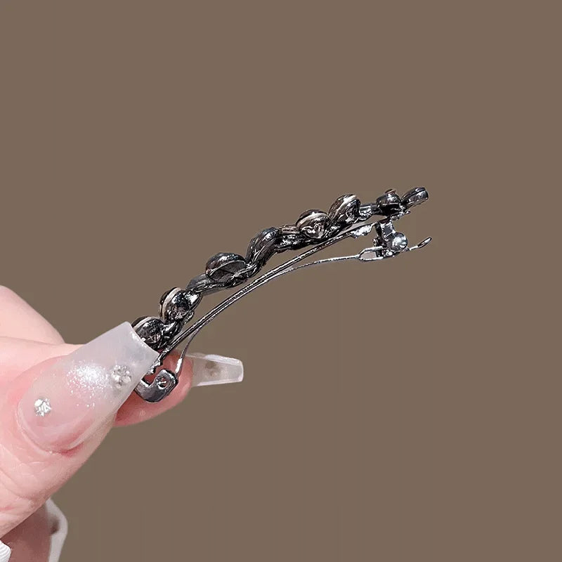 Elegant Crystal Flower Hairpin Spring Clip High-end Women's Back of Head Half-tied Hair Clip Girls Korean Style Hair Accessories