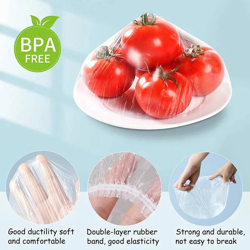 100PCS Disposable Food Cover Plastic Wrap Kithchen Refrigerator Fruit Food Stretch Pro close-up view