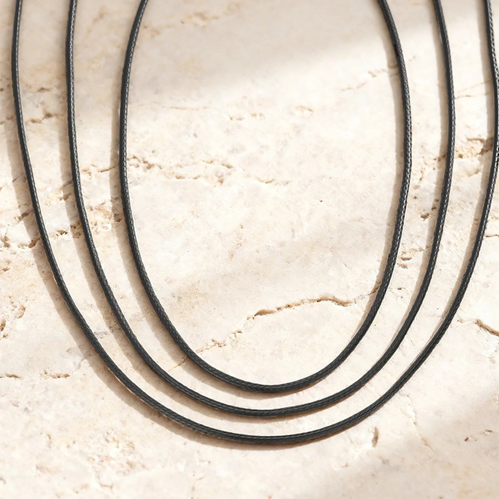 Black Waxed Cord Necklace for Women Minimalist Stainless Steel Clasp 2mm Waterproof Wa close-up view