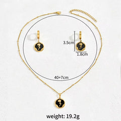 Fashion Gold Plated Jewelry Set - Black Enamel Rose Pendant Necklace and Earrings, Minim detail view