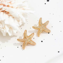 Punk Metal Starfish Stud Earrings for Women | Fashion Gold Color Geometric Jewelry close-up view