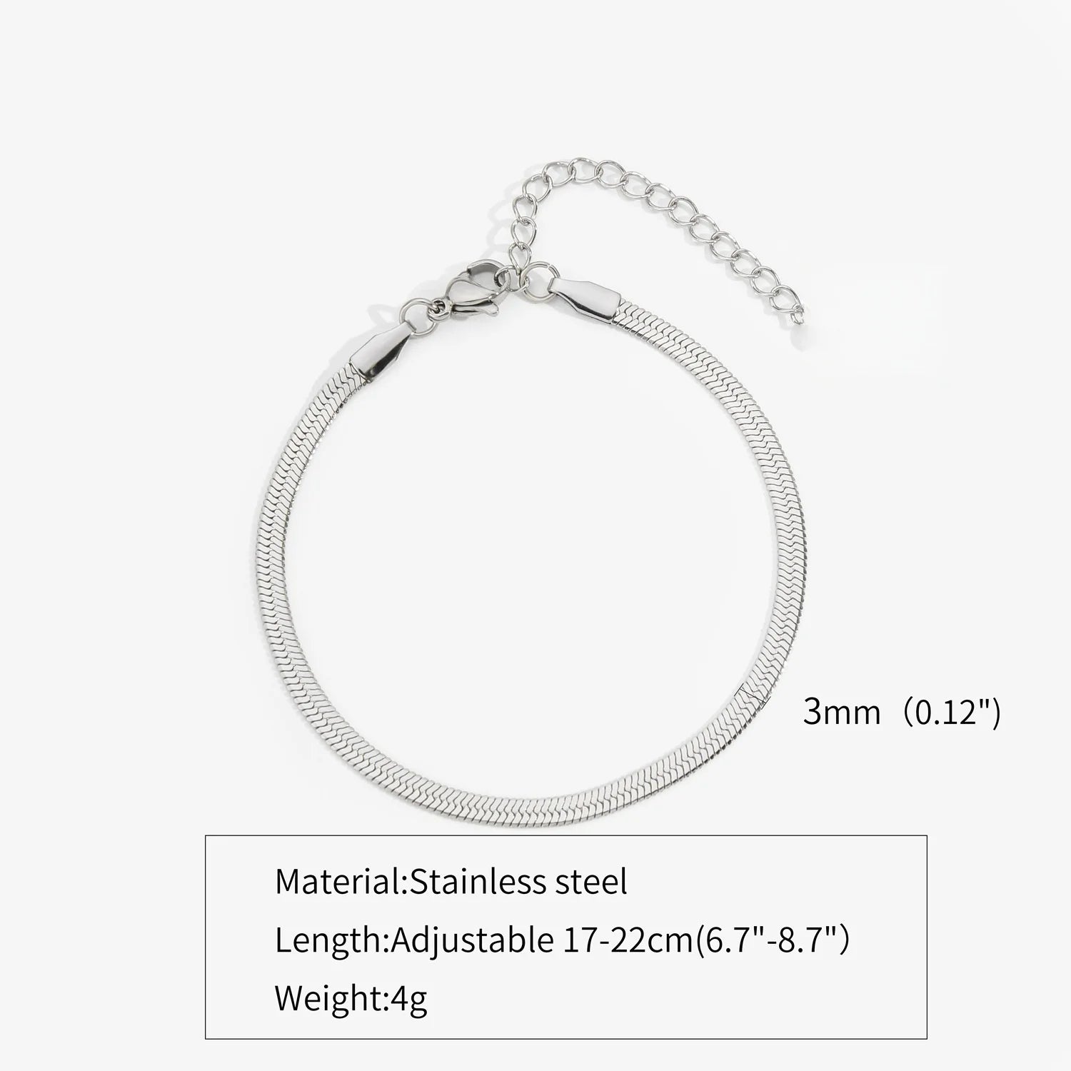 3mm Silver Color Stainless Steel Flat Chain Bracelet Simple Bracelet For Men Retro Jew close-up view