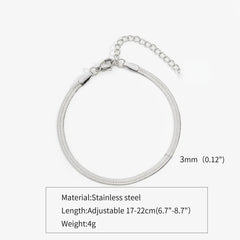 3mm Silver Color Stainless Steel Flat Chain Bracelet Simple Bracelet For Men Retro Jew close-up view