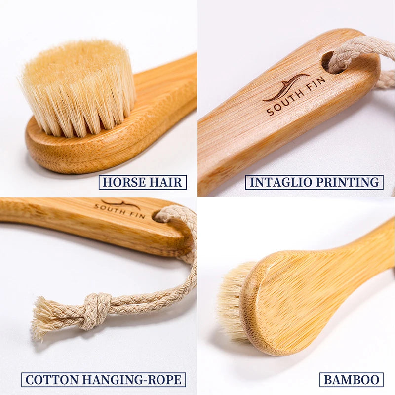 Natural Bamboo Facial Cleansing Brush | Soft Horse Hair Deep Clean Face Brush close-up view