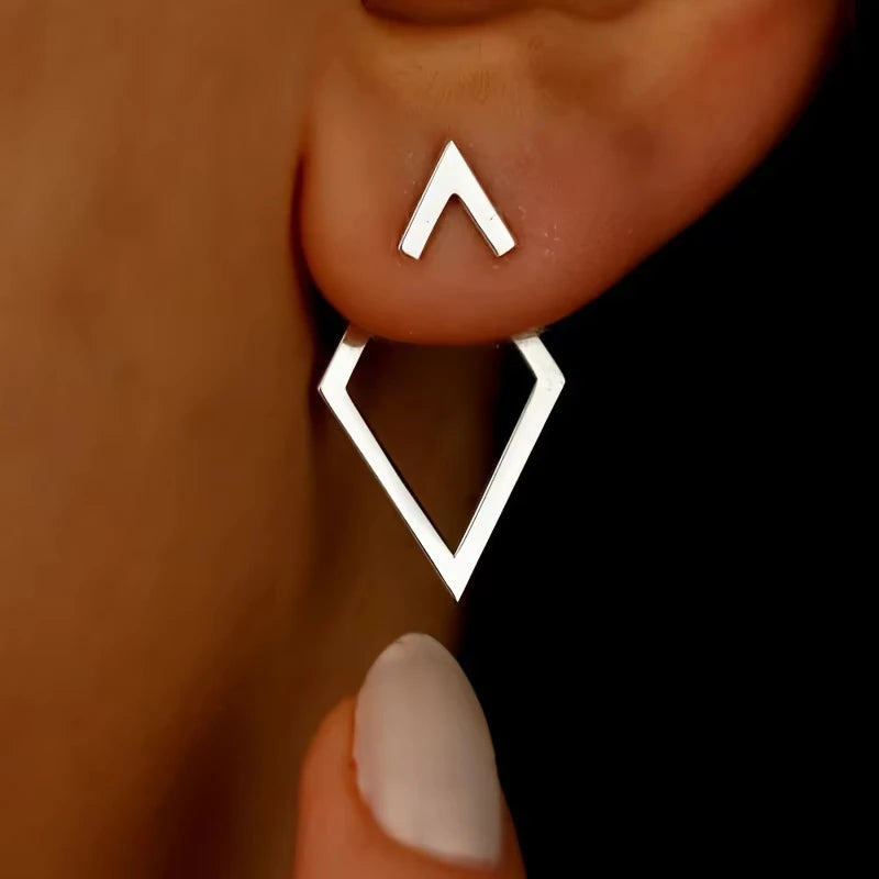 FTCY Minimalist Geometric Square Stud Earrings for Women Double-layer Detachable Triangles Design Ea