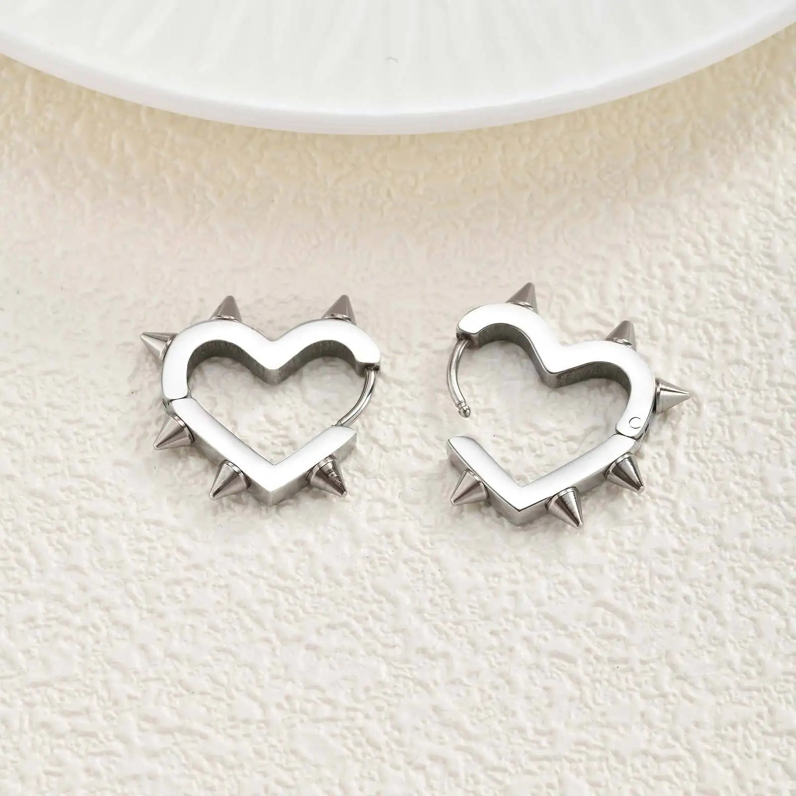 Exaggerated Spike Rivet Heart Stud Earrings | Stainless Steel Goth Punk Jewelry detail view