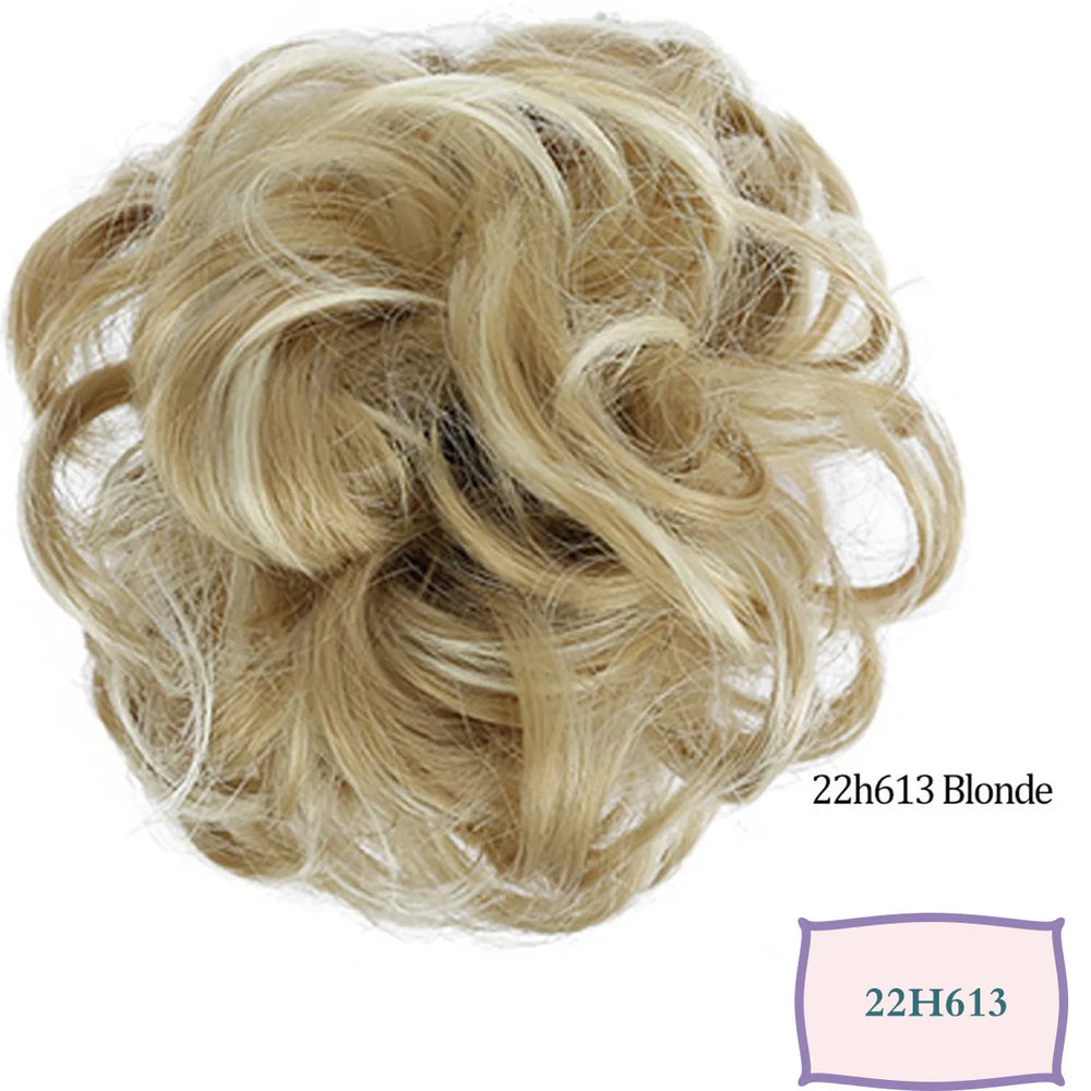 Synthetic Messy Hair Bun Chignon Scrunchies Fake Hair Band Braid Elastic Hairpiece Tai close-up view