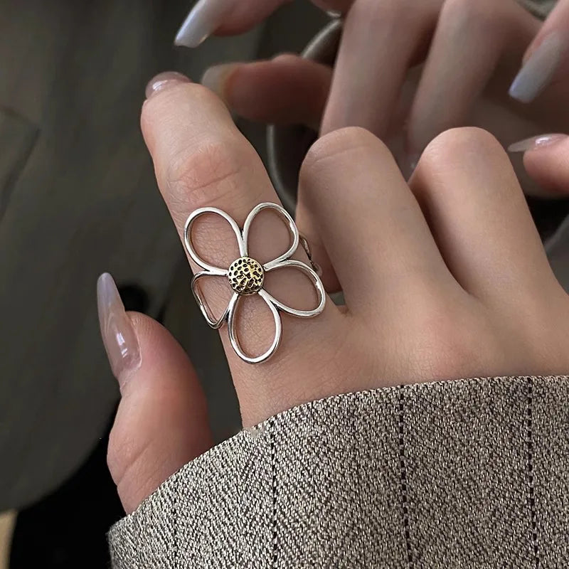 VENTFILLE 925 Sterling Silve Flower Ring for Women Gift Hollow Out Design Retro Hip H alternate view