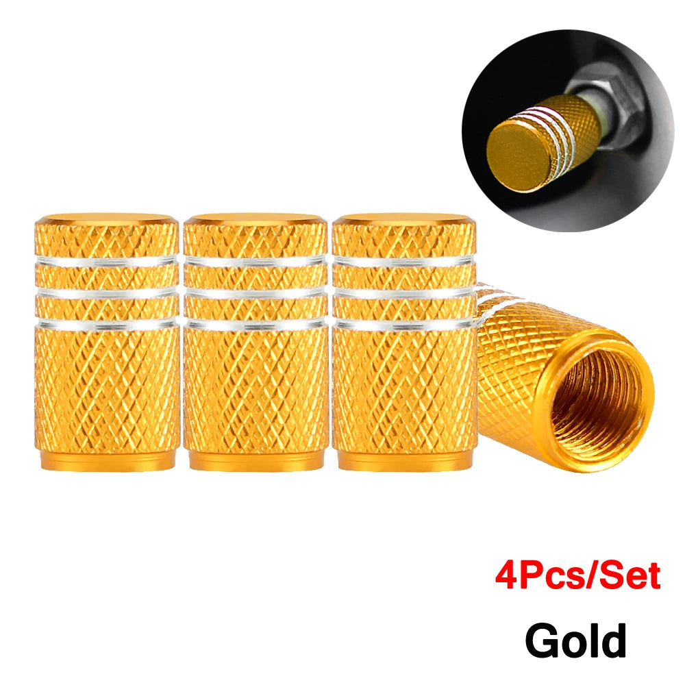 DSYCAR 4Pcs Silver Car Tire Valve Stems Cap Knurling Style Tire Valve Cap Aluminum Ti lifestyle view