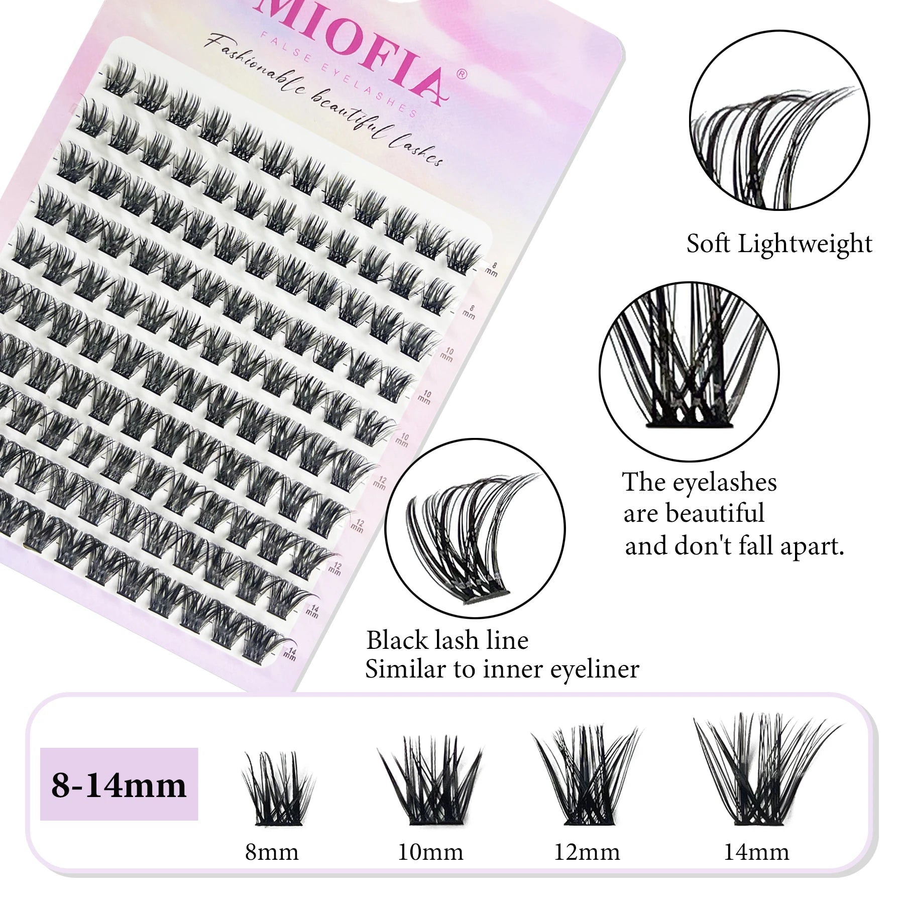 MIOFIA DIY Eyelash Clusters Fluffy Natural Anime Lashes 8-14mm Mixed Length Large capacity 3D Russian Volume Eyelash Extension