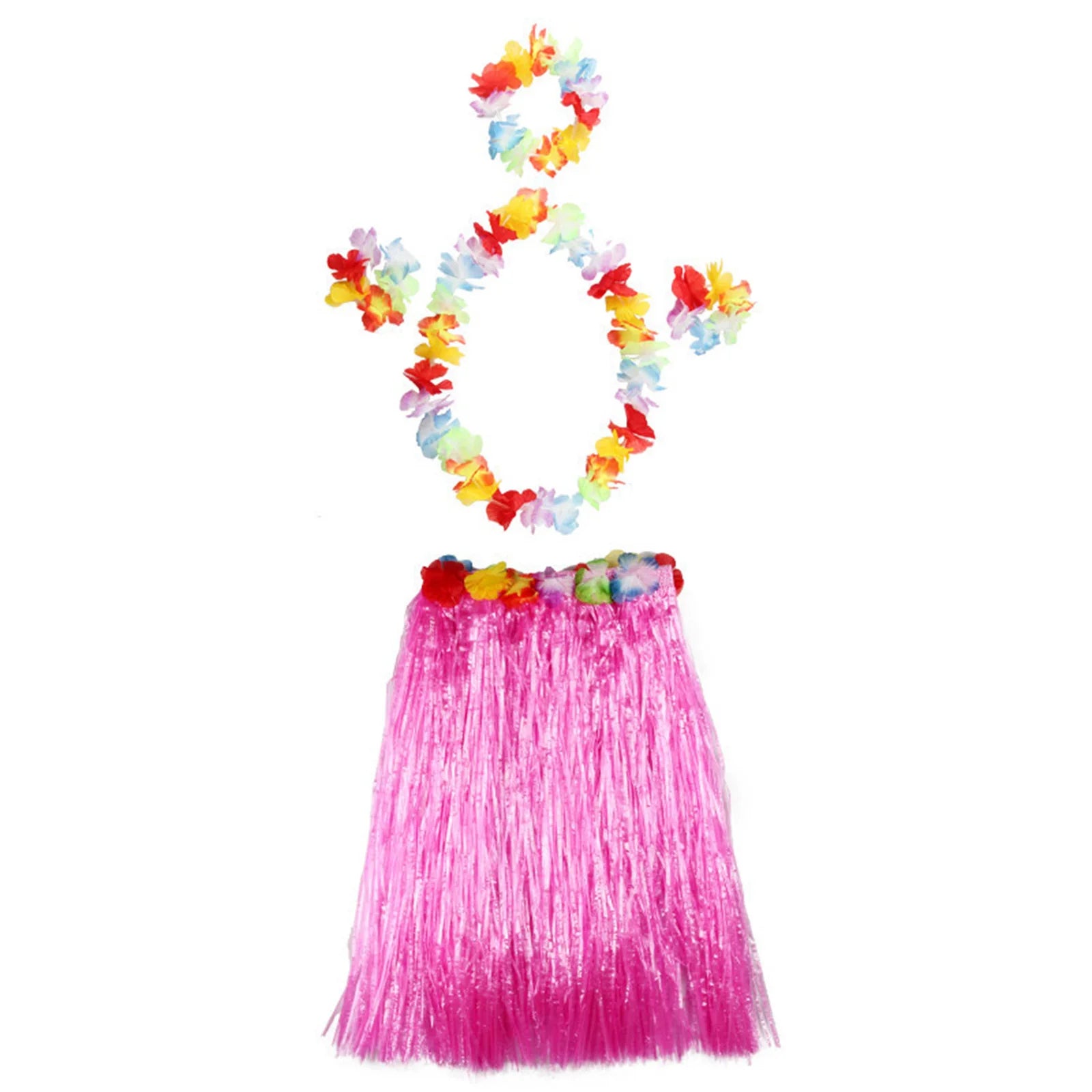 Kids Hawaiian Luau Costume Set | Grass Skirt Lei Flower Bracelets Headband alternate view