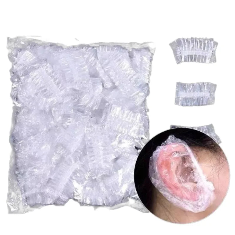 100Pcs Disposable Waterproof Ear Cover Hair Dye Earmuff Shower Bathing Baking Oil Barber detail view