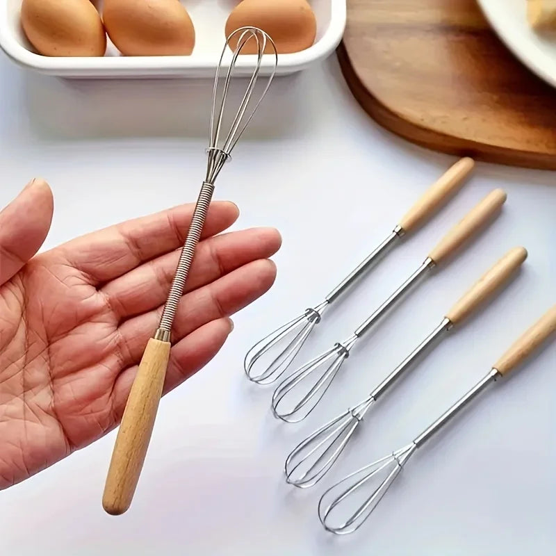 Stainless Steel Mini Egg Beater Wooden Handle Whisk Egg Mixer Baking Baking Set Home Cake Tools Kitc