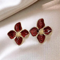 Fashion Korean Women Retro Drip Glaze Red Flower Earrings Women for Delicate Earrings alternate view
