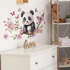 Panda Cherry Blossom Wall Sticker | PVC Self-Adhesive Decal for Bedroom Living Room close-up view