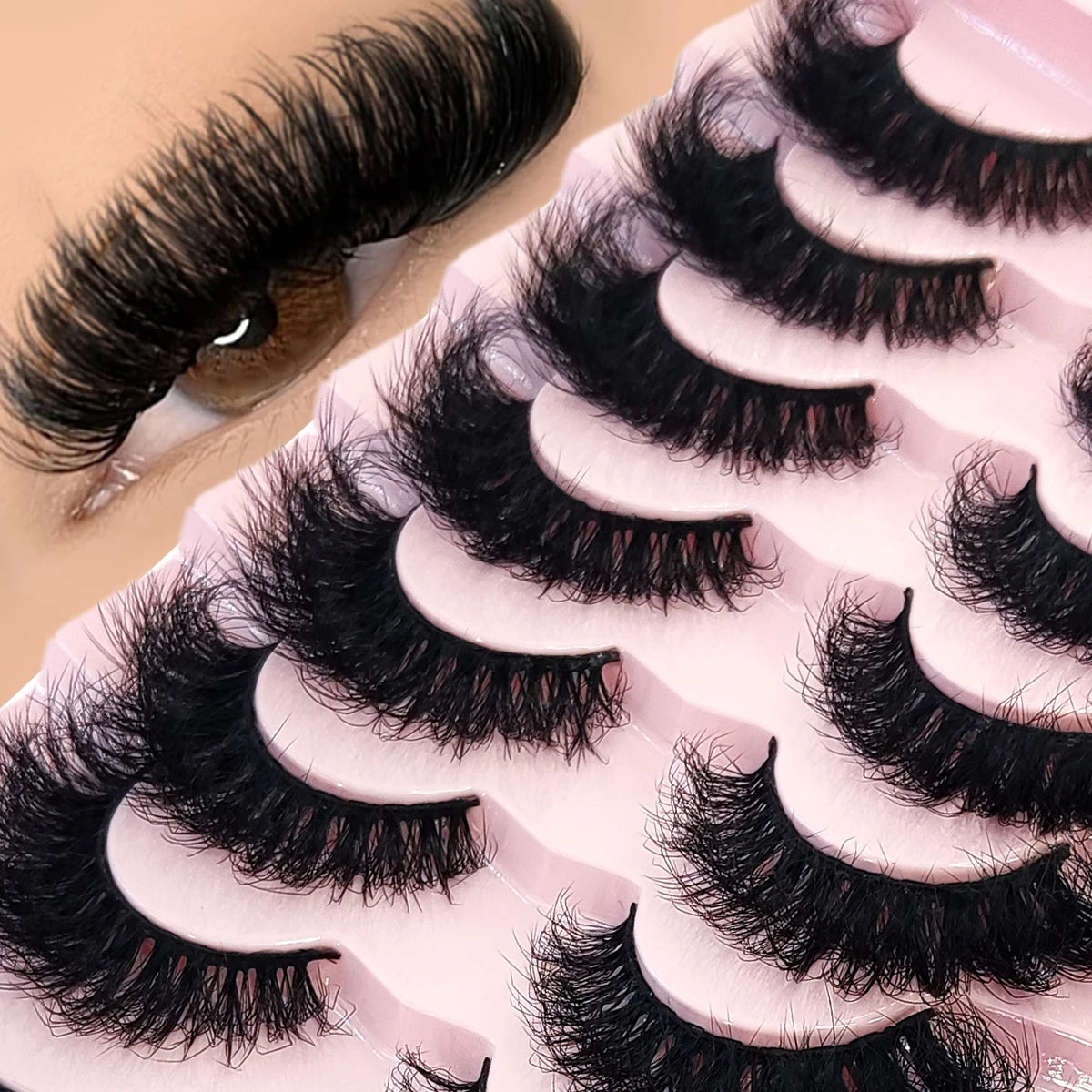 5-8 Pairs Natural Russian Striped Mink Lashes | 3D Volume Wavy False Eyelash Extensions detail view