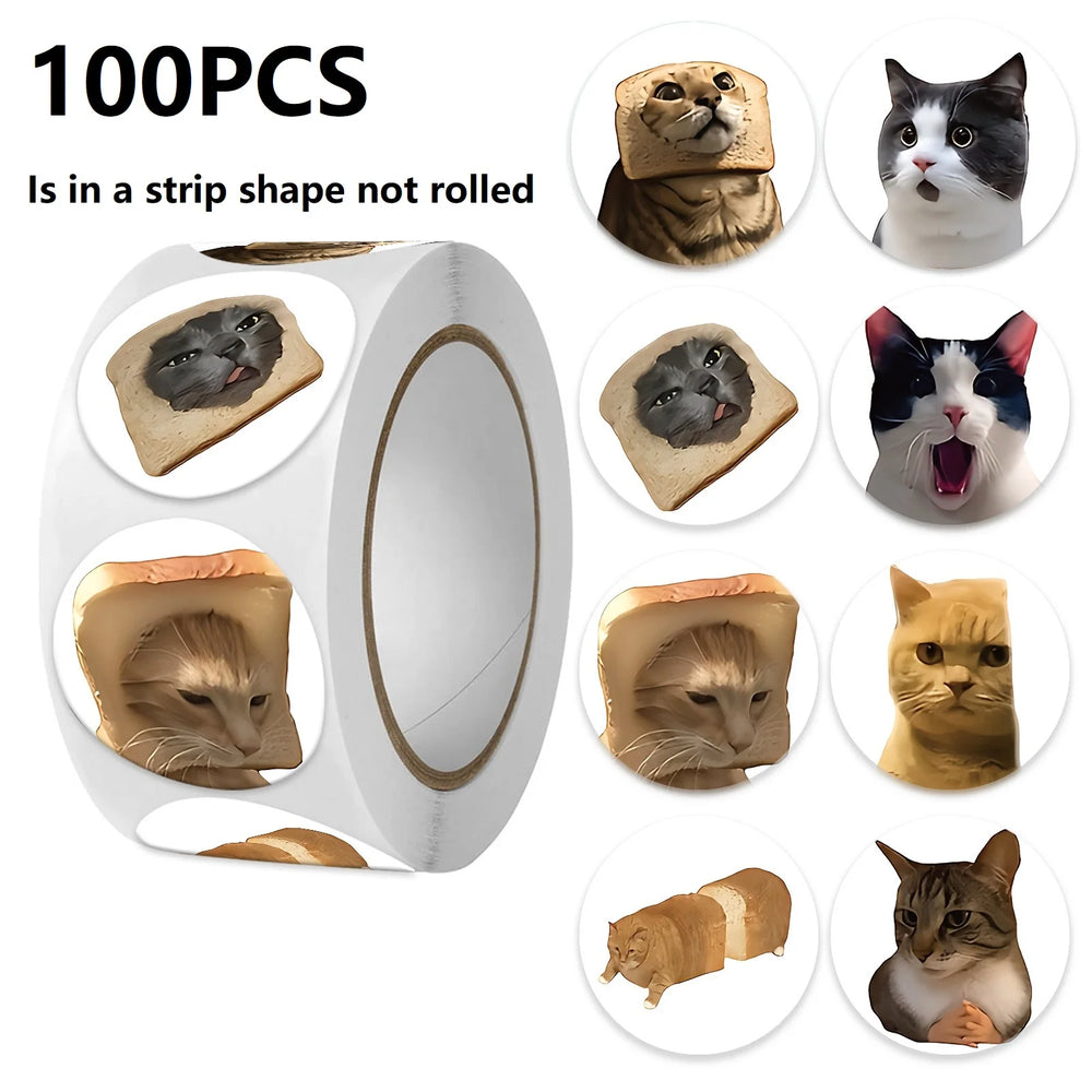 Funny Cat Cartoon Sticker Roll | 100pcs Animal Stickers for Photocard Decor lifestyle view