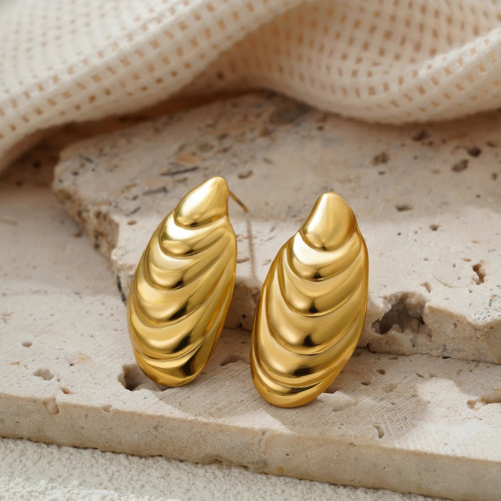 Vintage Gold Snail Shell Drop Earrings | CZ Zircon Beach Jewelry for Women lifestyle view