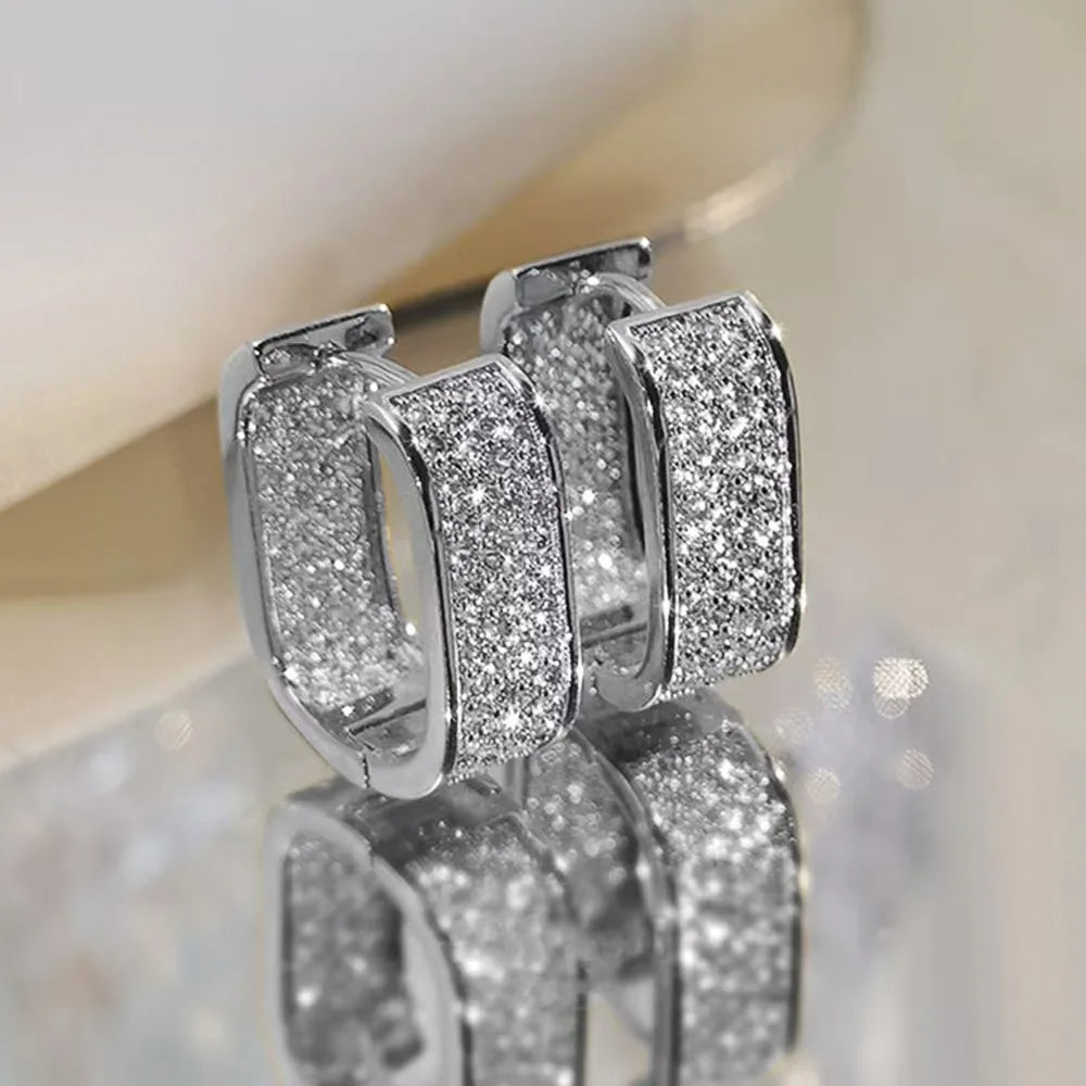 Fashion Diamond-Studded Circle Earrings, Women's Style, Silver / Gold, Simple and Ver lifestyle view