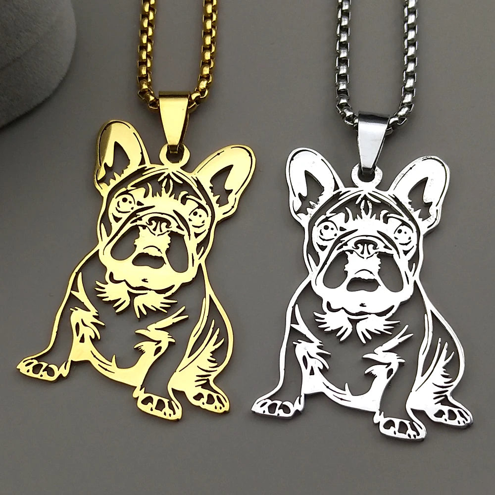 French Bulldog Pendant Necklace | Stainless Steel Dog Jewelry for Women Men detail view